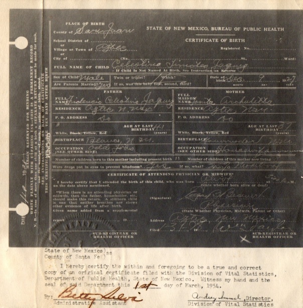 birth certificate for Tim